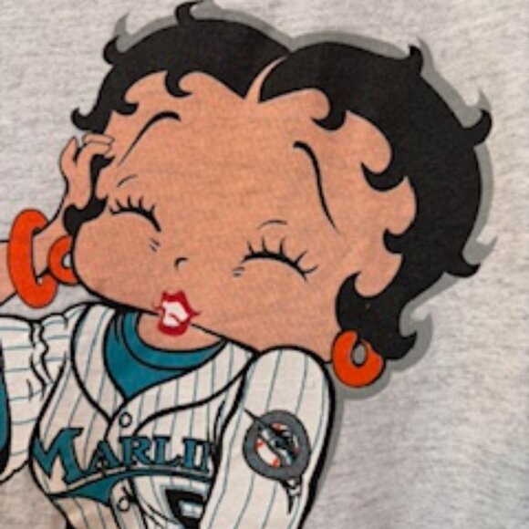 Vintage 1994 Tultex Betty Boop T-Shirt Gray Betty Boop Marlins Graphics Unisex L - Picture 10 of 16